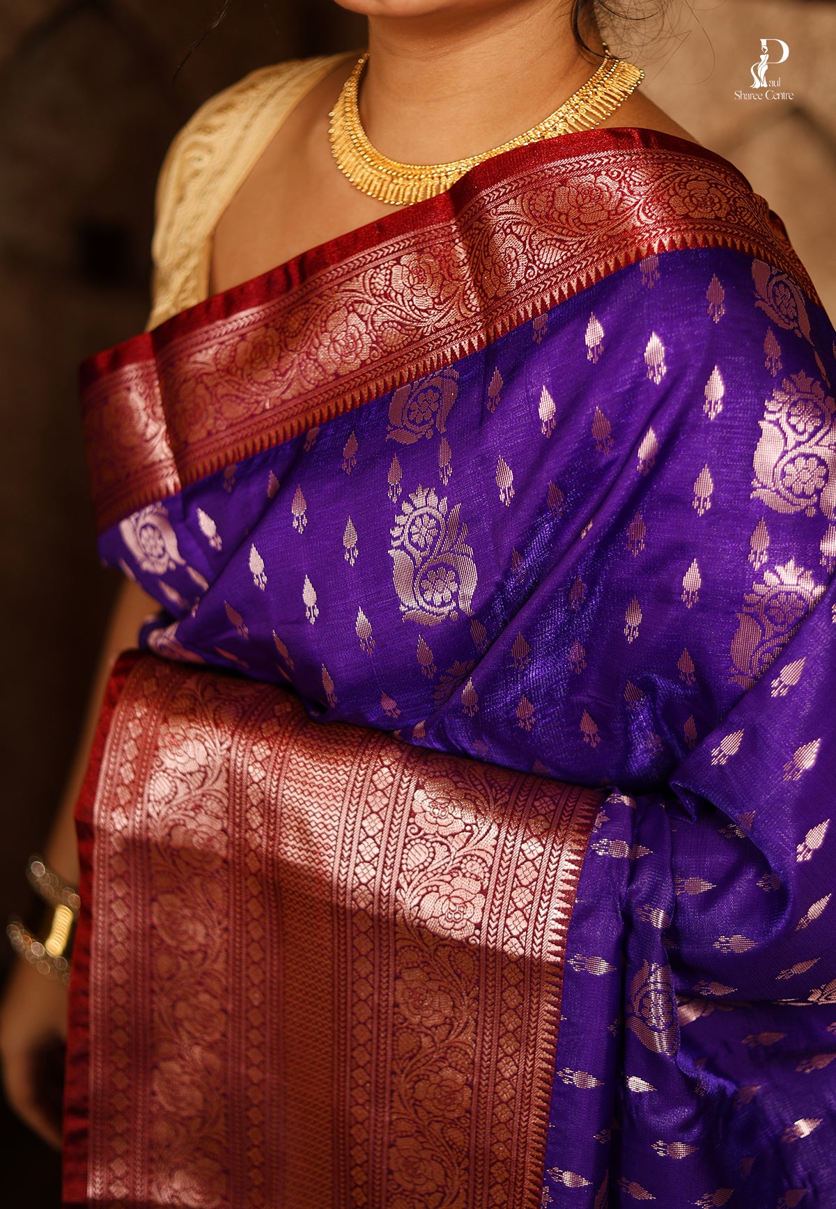 Purple Satin Pattu Kanjivaram Saree with Green Border