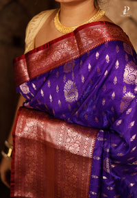 Purple Satin Pattu Kanjivaram Saree with Green Border