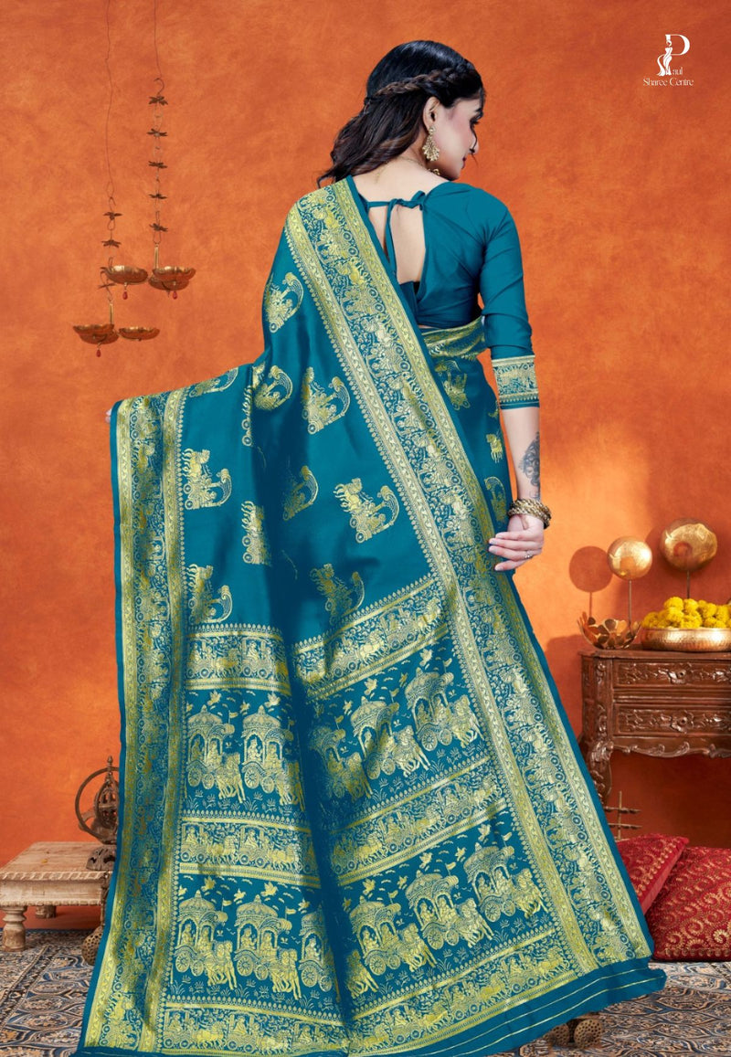 Firozi Katan Banarasi Saree