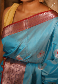 Sky Blue Jacquard Border Paithani Saree with Red Border