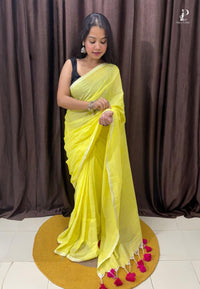 Yellow Mul Cotton Saree