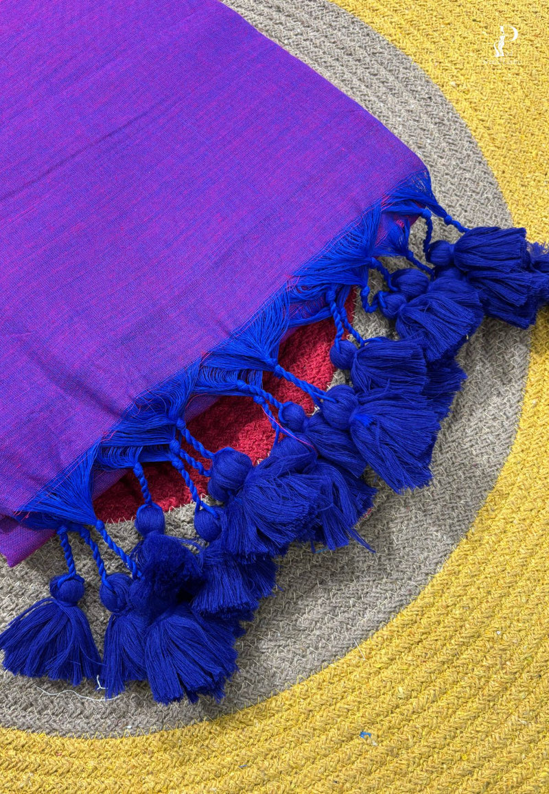 Purple & Navy Blue Dual Tone Mul Cotton Saree
