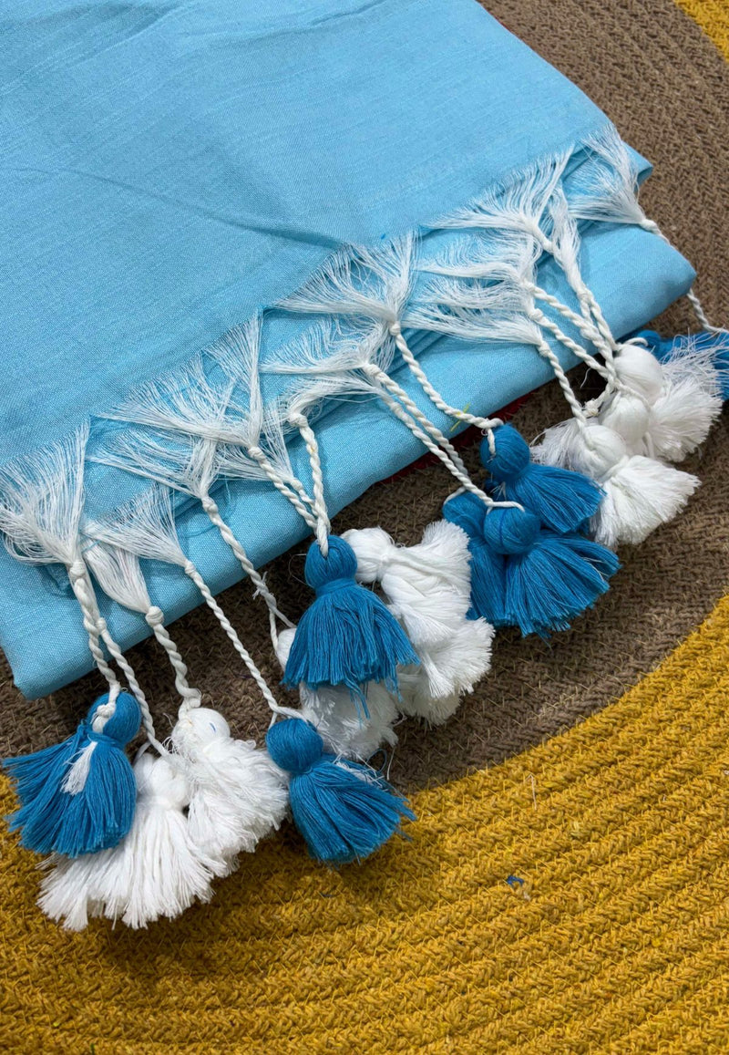 Sky Blue Mulmul Cotton Saree